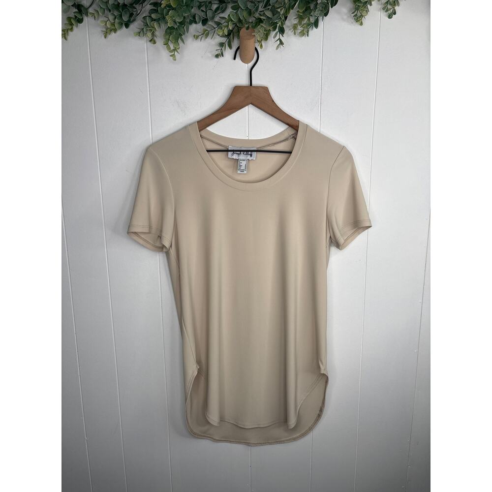 Joseph Ribkoff Round Hem Tunic Tee Shirt Size 6 Cream Beige Stretch Minimalist - Picture 3 of 8